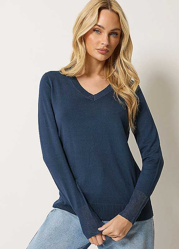 M&Co Women's Dark Navy V-Neck Jumper In | Size: 10/12 - Image 3