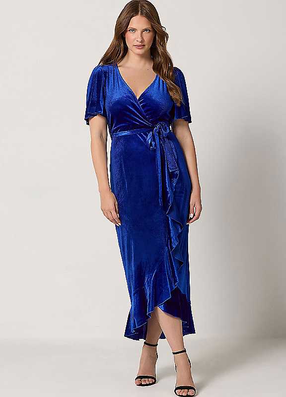 M&Co Blue Mco Velvet Ruffle Wrap Dress