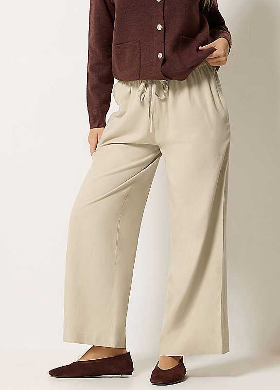 M&Co Women's Wide Leg Linen Trousers in Natural | Size: 18L - Image 6