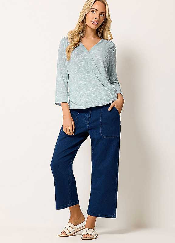 M&Co Women's 3/4 Sleeve Wrap Top in Light Blue | Size: 20 - Image 7