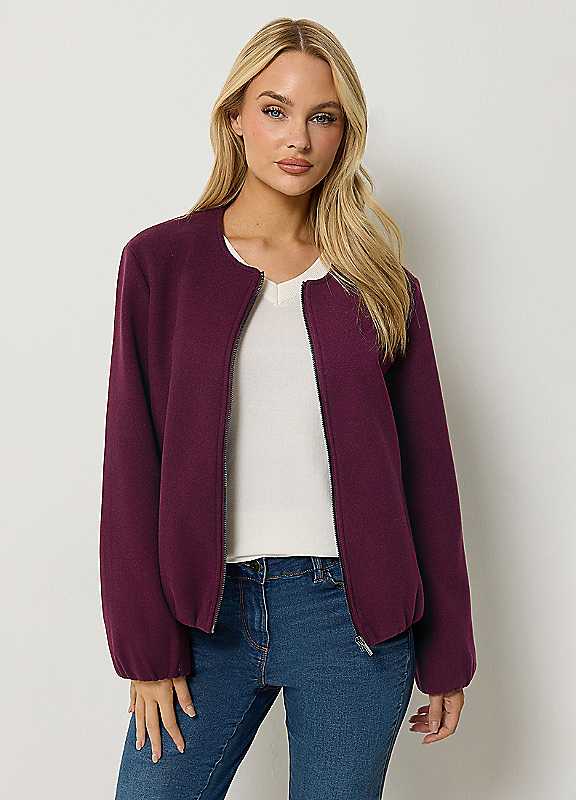 M&Co Women's Burgundy Collarless Zip Through Jacket In | : Size 20 - Image 7