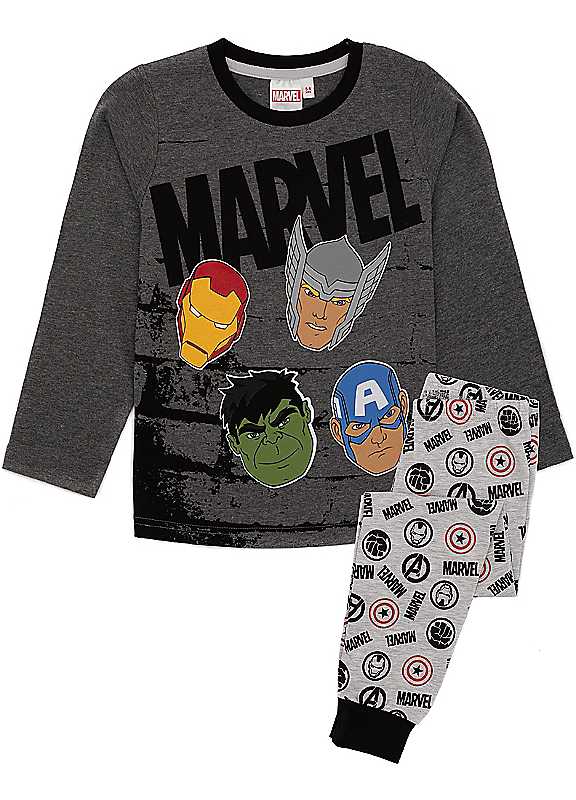 Marvel Boys Grey Avengers Long Sleeve Long Leg Pyjama Set