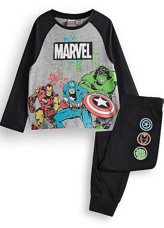 Marvel Boys Black Long Sleeve Long Leg Pyjama Set