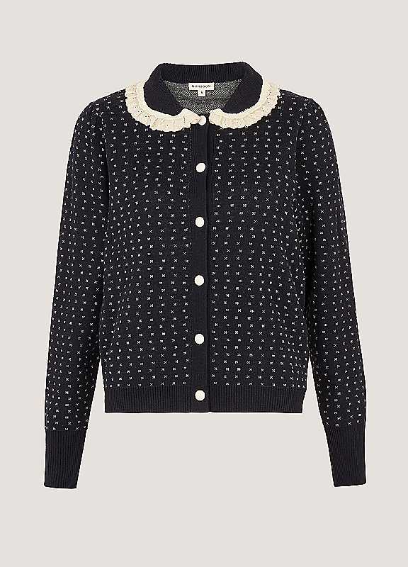 Monsoon Women's Navy Camila Broderie Collar Cardigan - Image 2