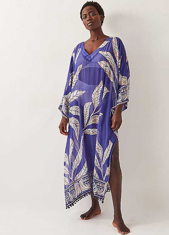Monsoon Blue Eden Leaf Kaftan