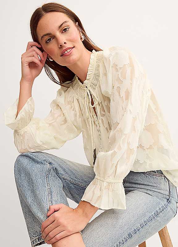 Monsoon Women's Ivory Lyra Sheer Blouse Size XXL - Image 3