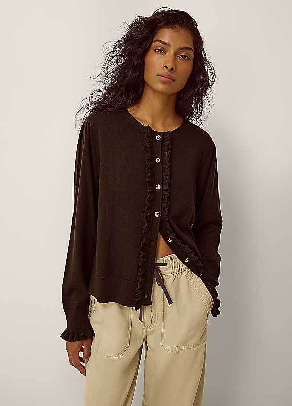 Monsoon Women's Chocolate Ruby Ruffle Detail Cardigan - Image 3