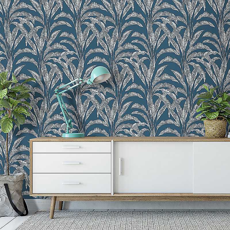 Muriva Sansa Leaf Wallpaper Blue