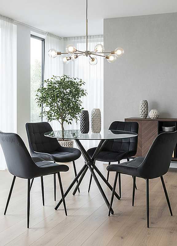Rackhams Black New York Dining Table With 4 Erica Velvet Chairs - Image 4