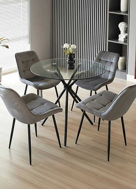 Outdoor Living Unisex Grey New York Dining Table With Erica Velvet Chairs In Size 4 - Image 4