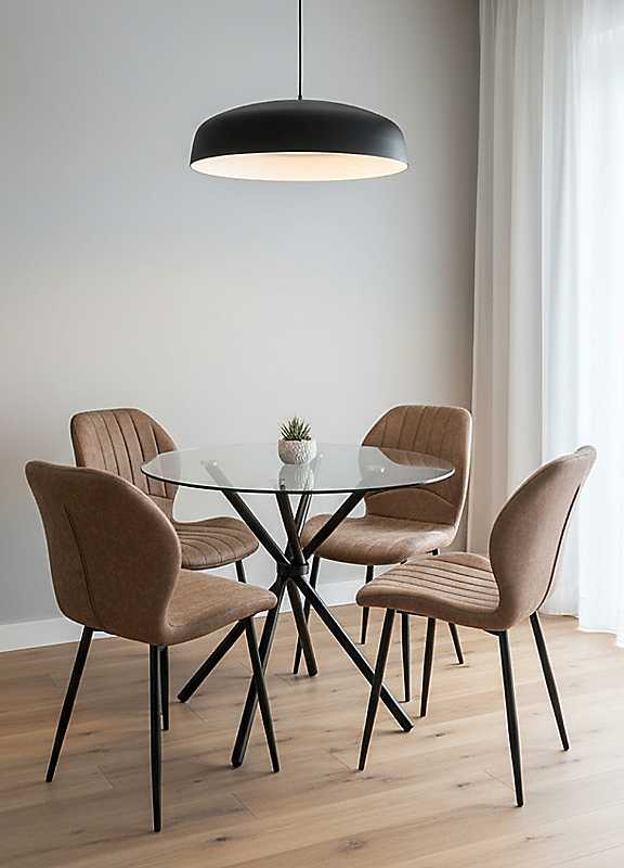 Indoor Living Jaydn Leather Dining Table Set - 4 Seater - Tan - Image 4