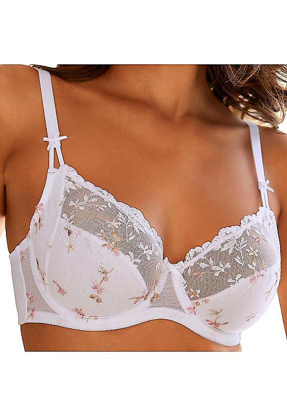 Nuance Women's White Underwired Full Cup Lace Bra 44E