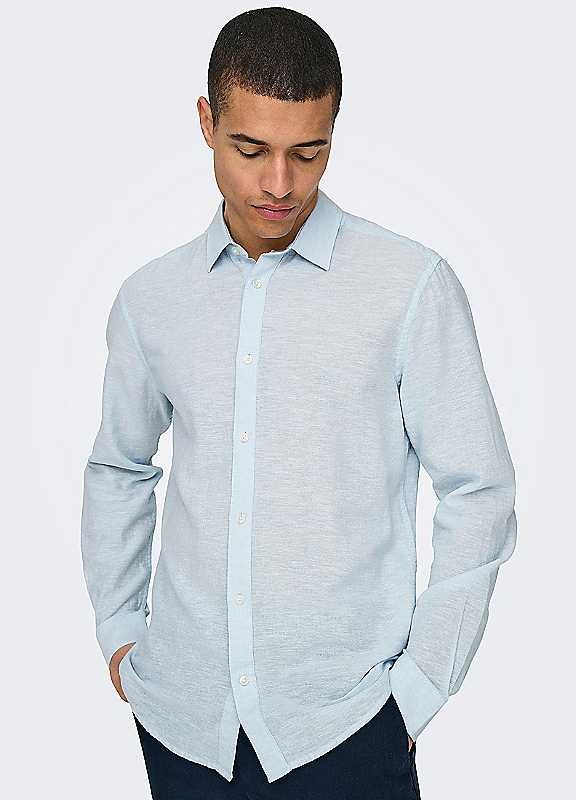 Only & Sons Cashmere Blue Only Sons Caiden Long Sleeve Linen Shirt