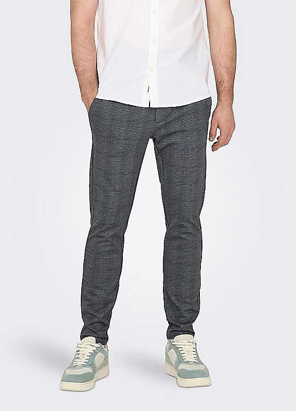 Only & Sons Blue Only Sons Check Slim Fit Chino Trousers 29R