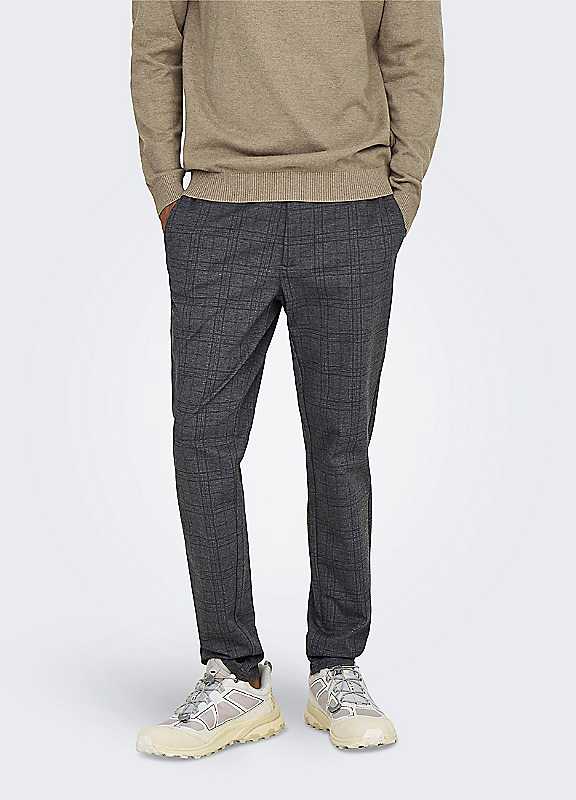 Only & Sons Grey Only Sons Checked Slim Fit Chino Pants 29R