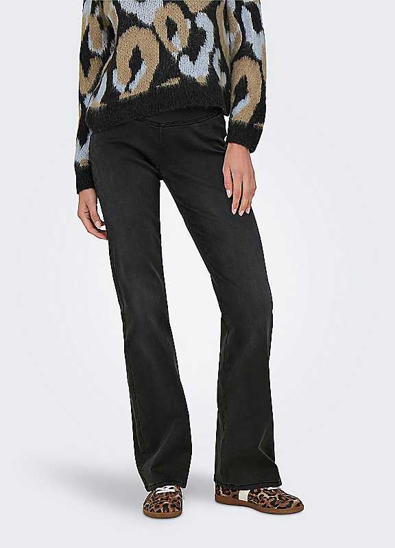 Only Women's Washed Black Elasticated Bootcut Jeans L/Short