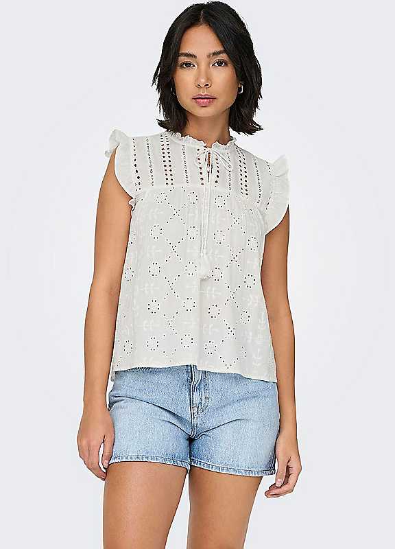 Only White Embroidered Summer Blouse Extra Large