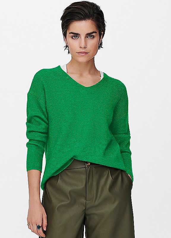 Only Knitted V-Neck Jumper Green Bee