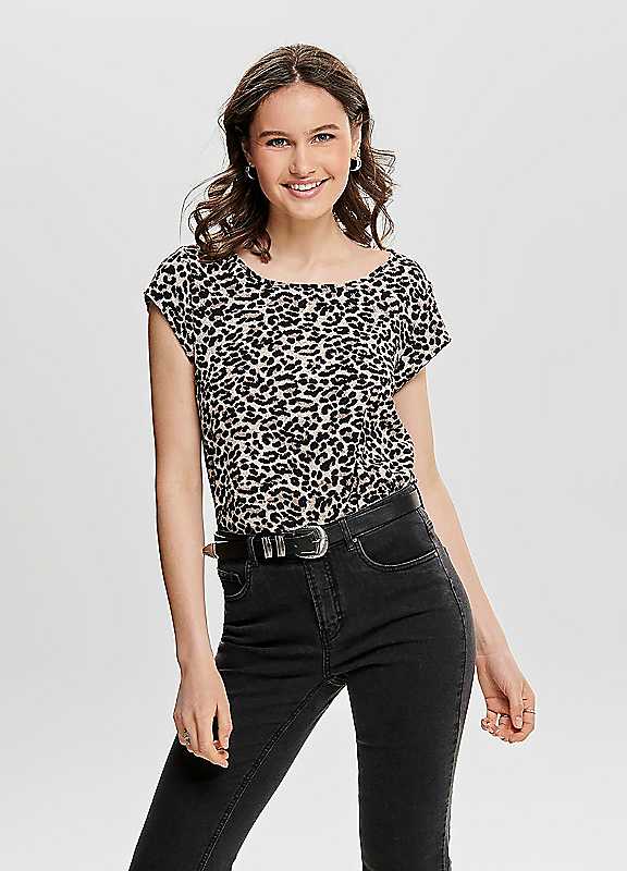 Only Leopard Print Short Sleeve Round Neck Blouse Size 12