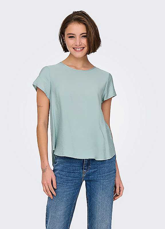 Only Grey Round Neck Short Sleeve Blouse Small