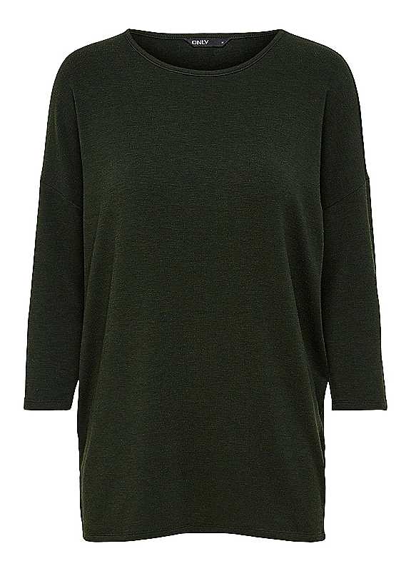 Only Three Quarter Length Sleeve Top Dark Khaki