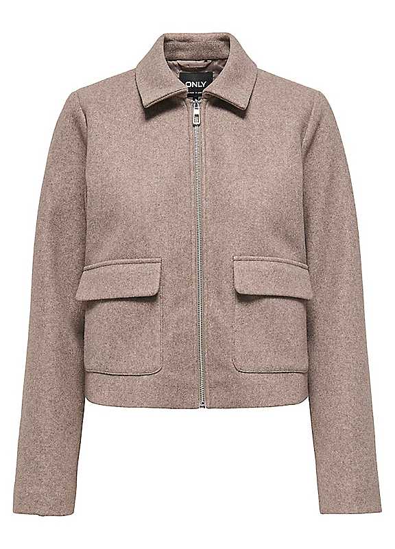 Only Taupe Grey Melange Vela Zip Short Jacket