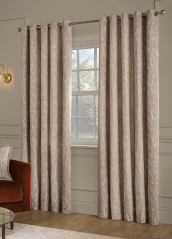 Paoletti Unisex Light Brown Aurelio Chenille Fully Lined Eyelet Curtain Pair In | Size: 117Cm Width X 137Cm Drop - Image 5
