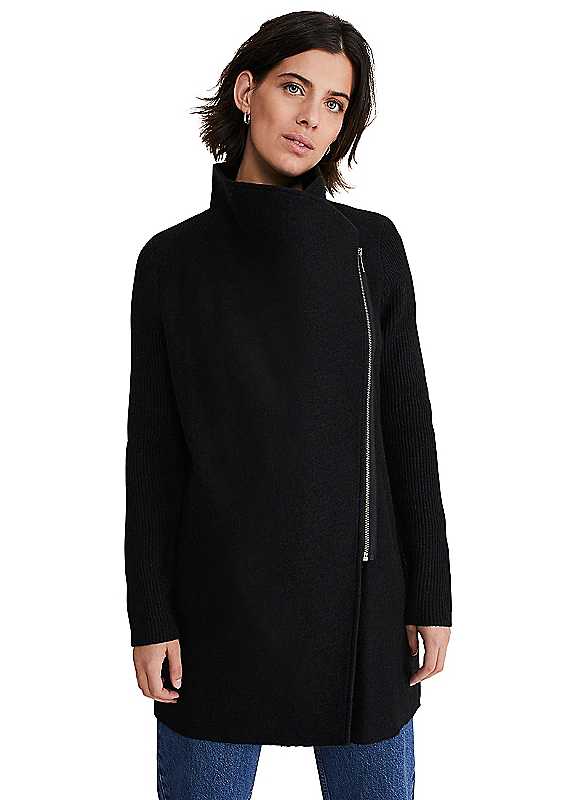Phase Eight Black Byanca Zip Knit Coat Size 14