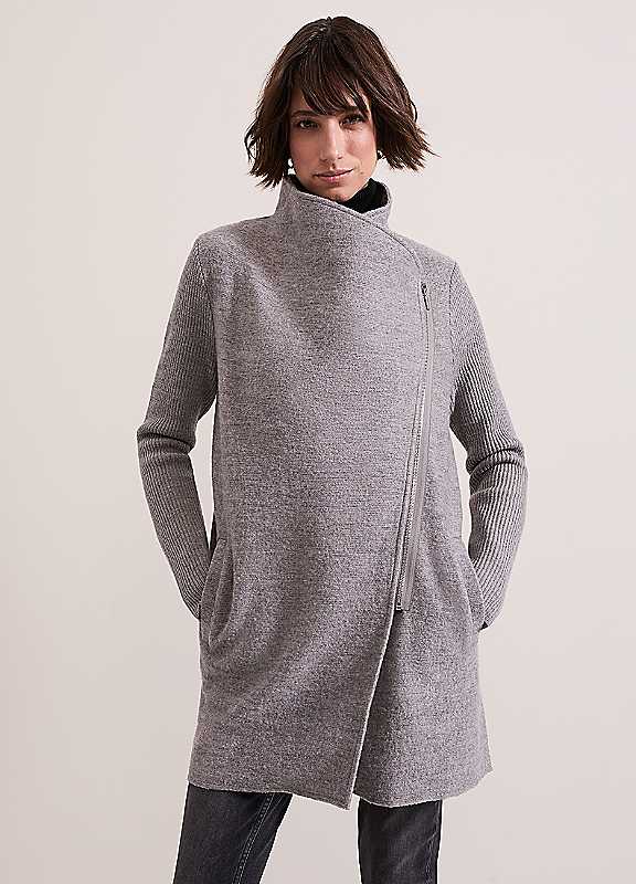 Phase Eight Grey Marl Byanca Zip Knit Coat Size 14