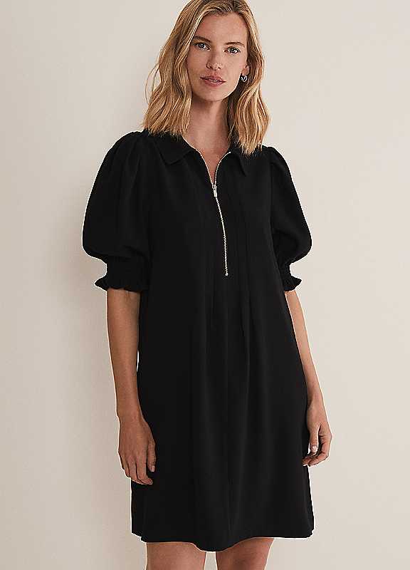 Phase Eight Black Candice Zip Mini Dress Size 22