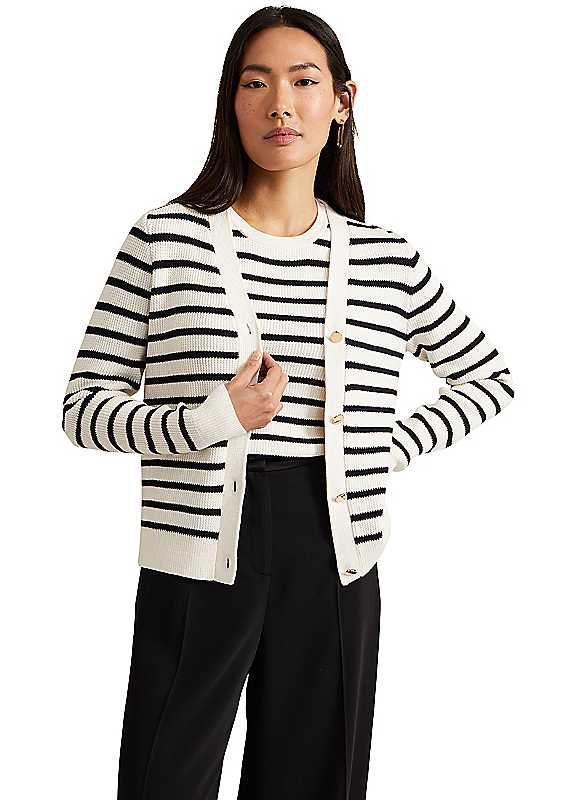 Phase Eight Ivory/Navy Chloe Stripe Cardigan Small