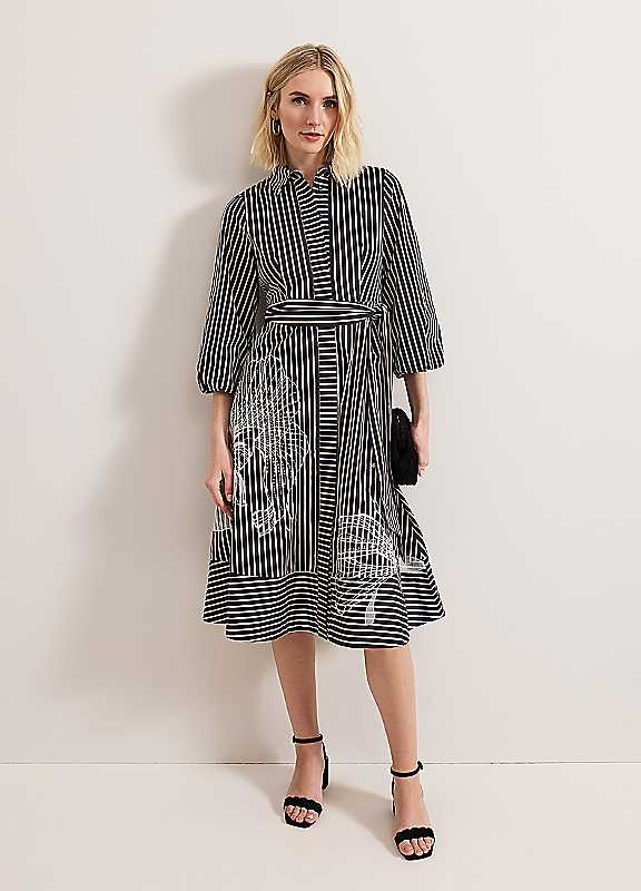 Phase Eight Black Corina Stripe Dress Size 14
