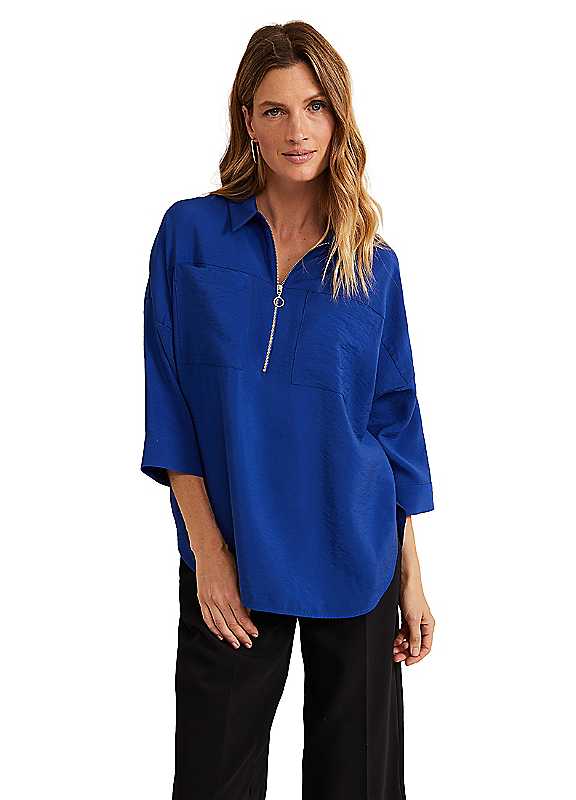 Phase Eight Cobalt Cynthia Zip Shirt