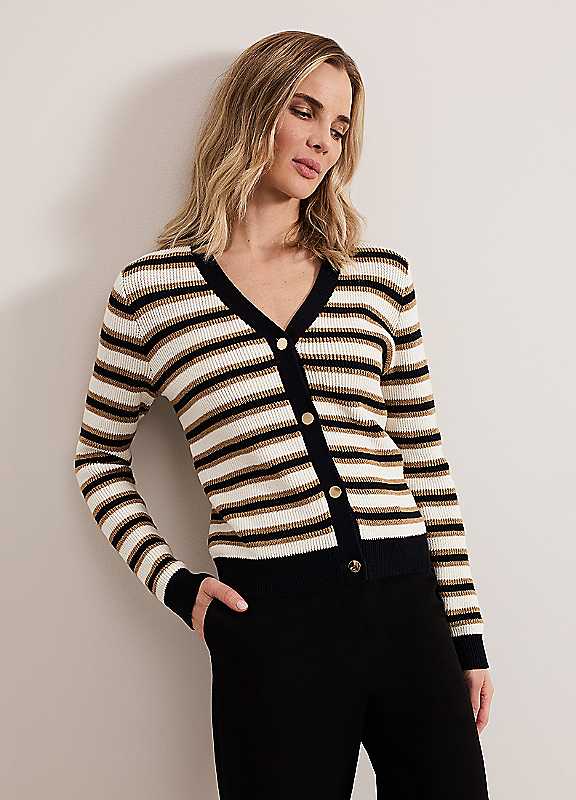 Phase Eight Black/Ivory Indy Stripe Cardigan Small
