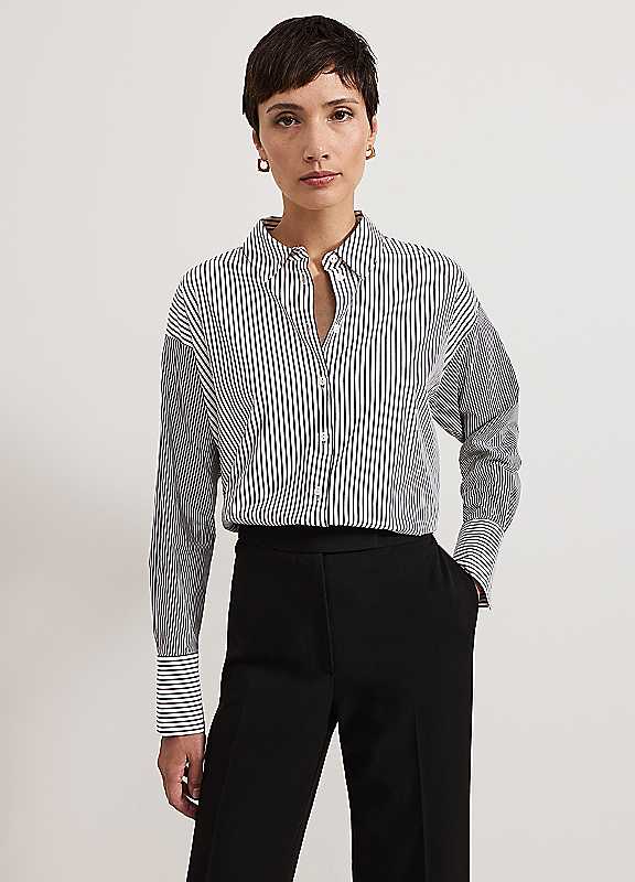 Phase Eight Black/Ivory Mixed Stripe Shirt Size 14