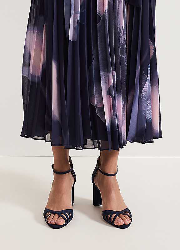 Phase Eight Navy Suede Strappy Block Heel Sandals