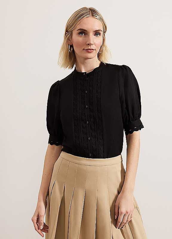 Phase Eight Black Ottilie Linen Blouse