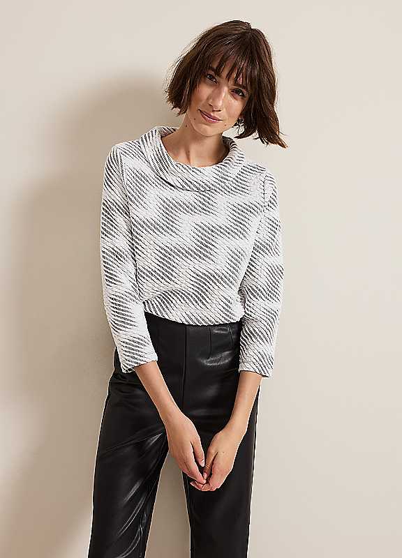 Phase Eight Black/Ivory Rena Textured Top Size 8