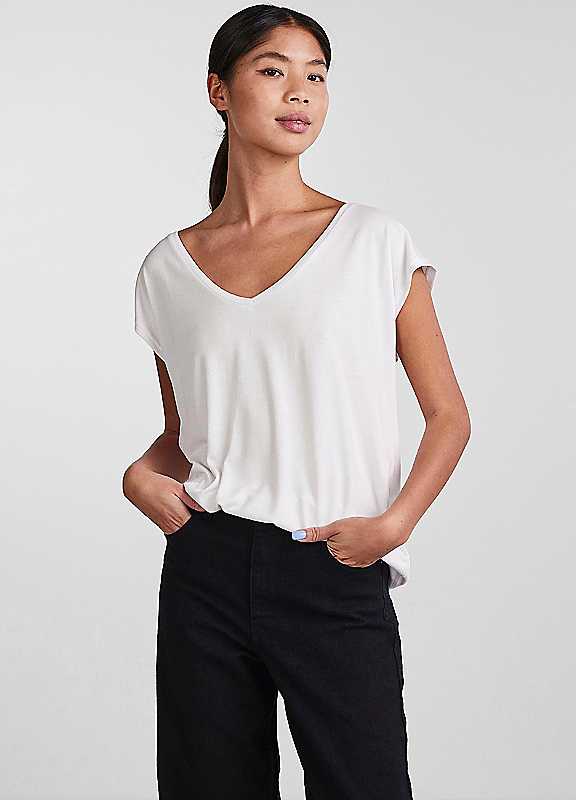 Pieces Women's White Short Sleeve Draped T-Shirt