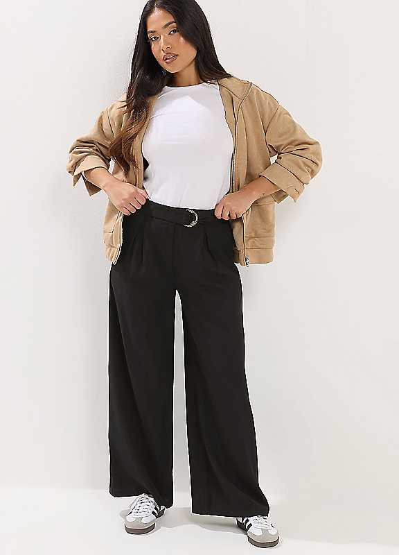PixieGirl Petite Self Belt Buckle Wide Leg Trouser, Black, Size 8, Women - Image 3