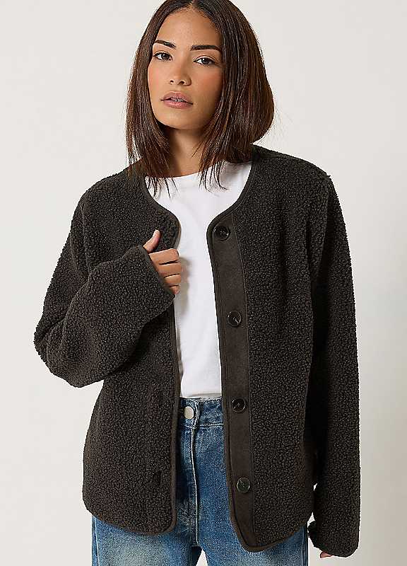 Pixiegirl Women's Brown Petite Borg Jacket In | : Size 12 - Image 6