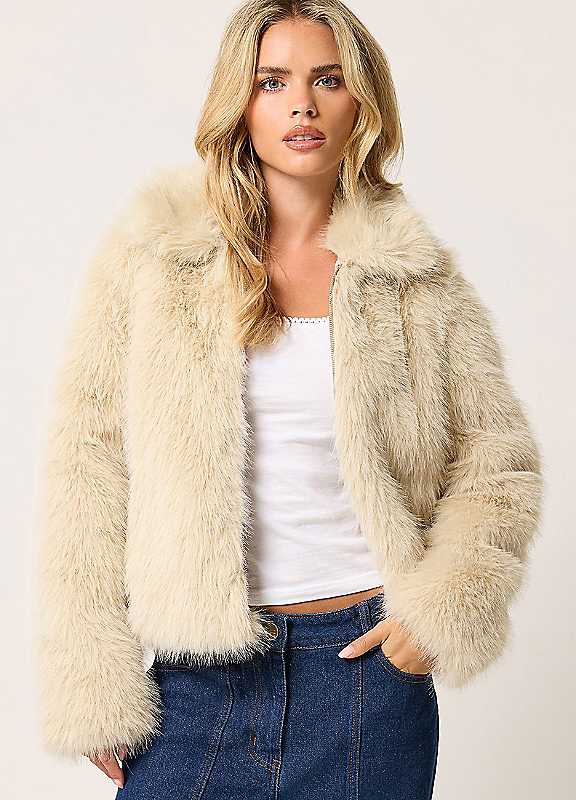 Pixiegirl Women's Ivory Petite Faux Fur Coat In | Size: 18 - Image 2
