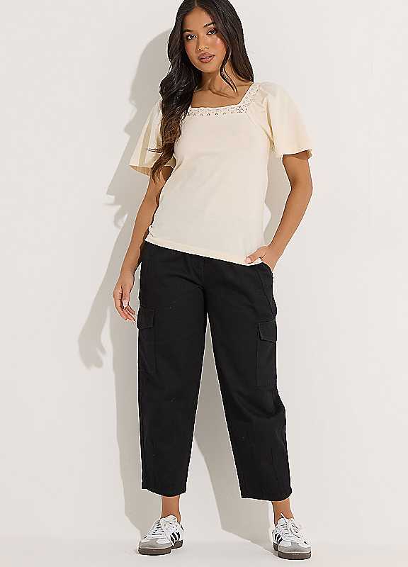 Pixiegirl Women's Black Petite Cargo Barrel Trousers - Image 3