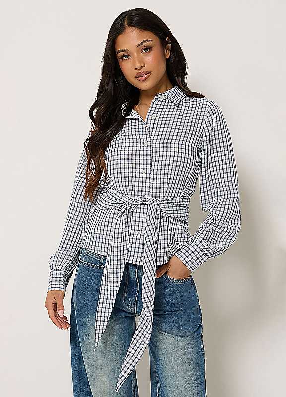 Pixiegirl Petite Women's Blue Check Bandana Shirt - Image 6