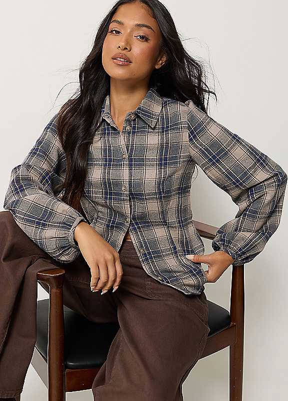 Pixiegirl Women's Blue Petite Check Fitted Shirt In | Size: 12 - Image 6