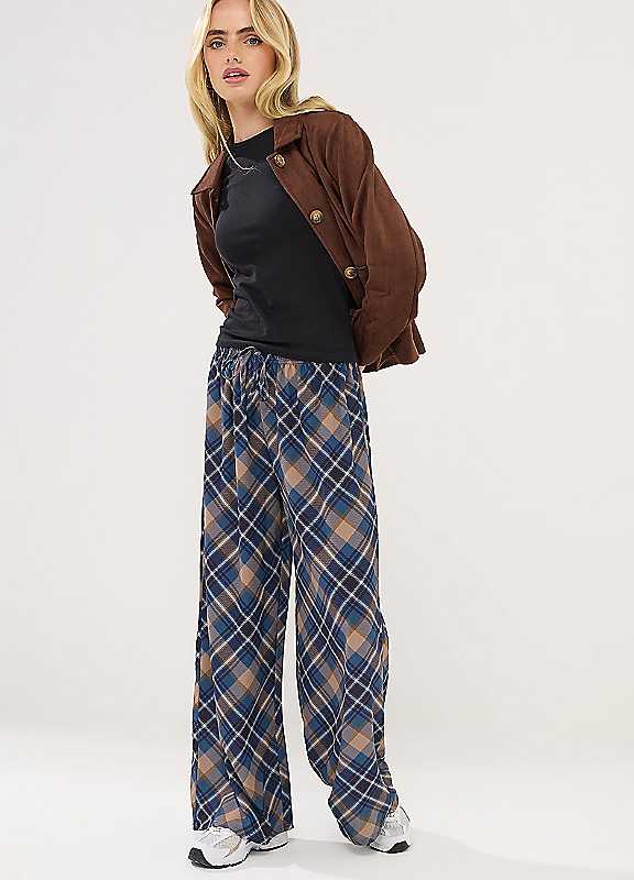 Pixiegirl Women's Dark Navy Petite Check Trousers In | Size: 14 - Image 3