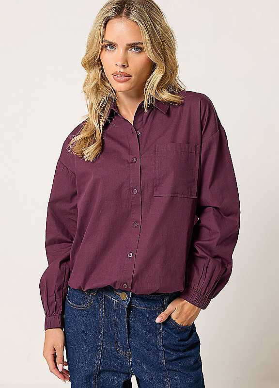 Pixiegirl Women's Burgundy Petite Cotton Shirt In Size 18 - Image 3