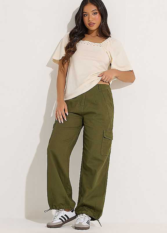 Pixiegirl Women's Dark Green Petite Cuffed Cargo Trousers In | Size: 10S - Image 3