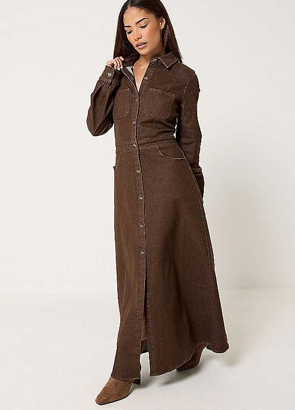 Pixiegirl Women's Brown Petite Denim Maxi Dress In Size 14 - Image 2