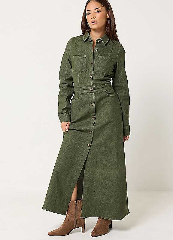 Pixiegirl Women's Green Petite Denim Maxi Dress In | : Size 6 - Image 5